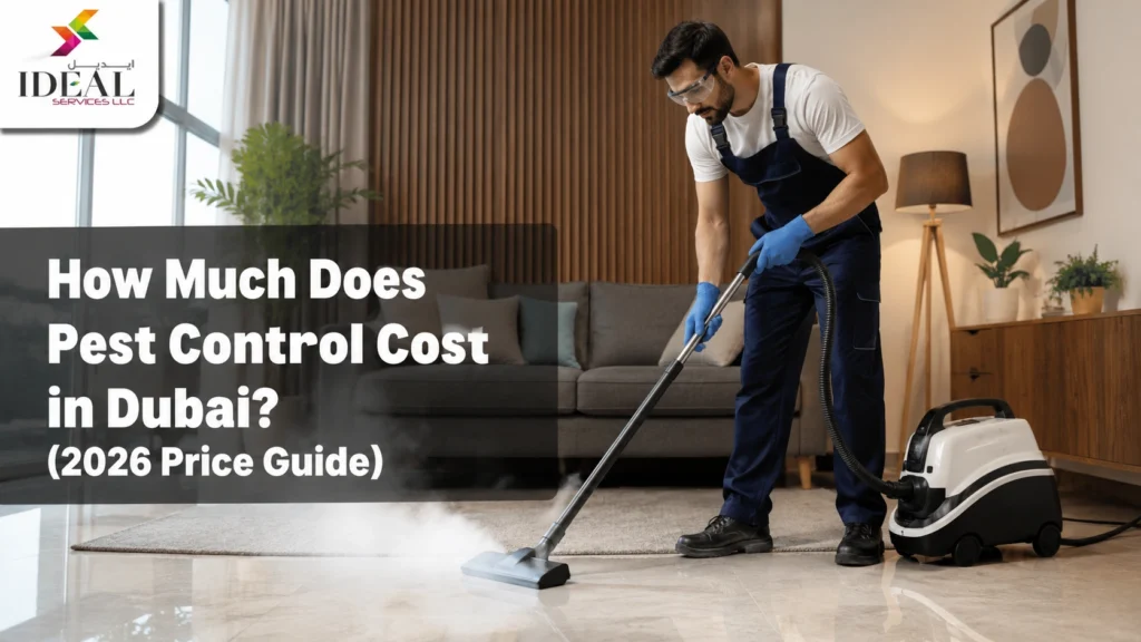 Technician spraying skirting board	Exterminator spraying pest control treatment along skirting board UAE home